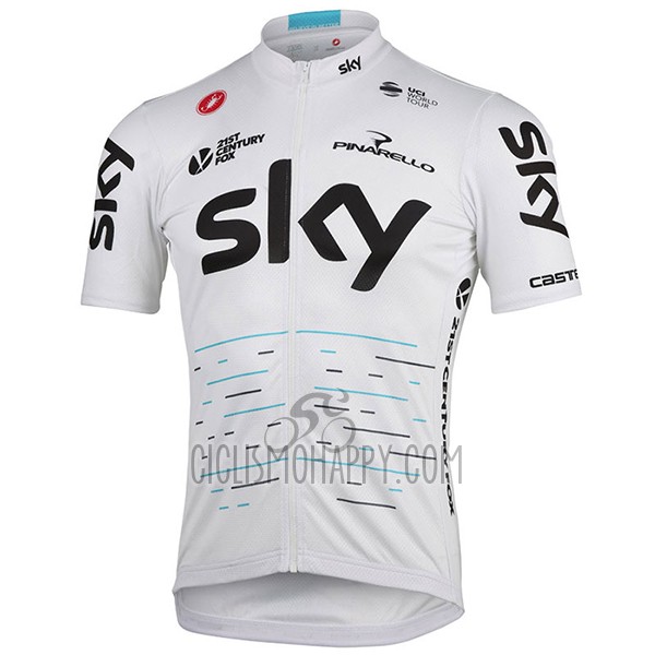 Sky Cycling Jersey Bib Short 2017 Short Sleeve White